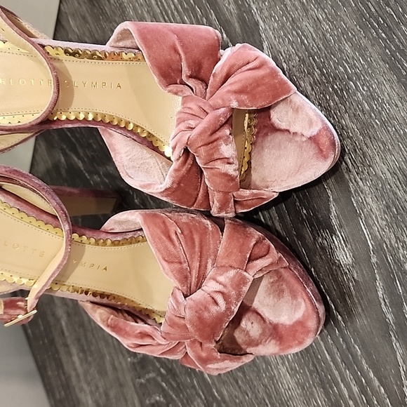 Charlotte Olympia Velvet Tiffani Bow Ankle Strap Platform Stiletto Heels - Picture 2 of 9